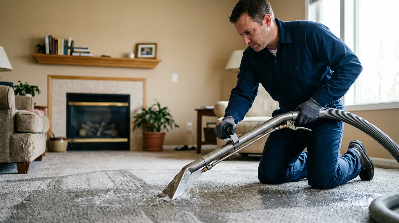 Water damage restoration technician working near Burlington, IA